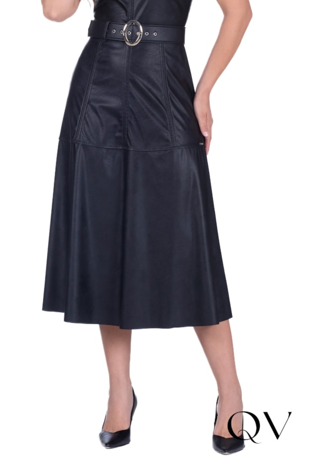 VESTIDO EM ASPECTO DE COURO COM CINTO PRETO - HAPUK