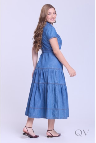 VESTIDO EM CAMADAS GODÊ EM JEANS CLARO - HAPUK