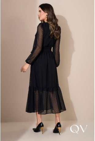 VESTIDO EM CHIFFON LONGUETE PRETO - JANY PIM