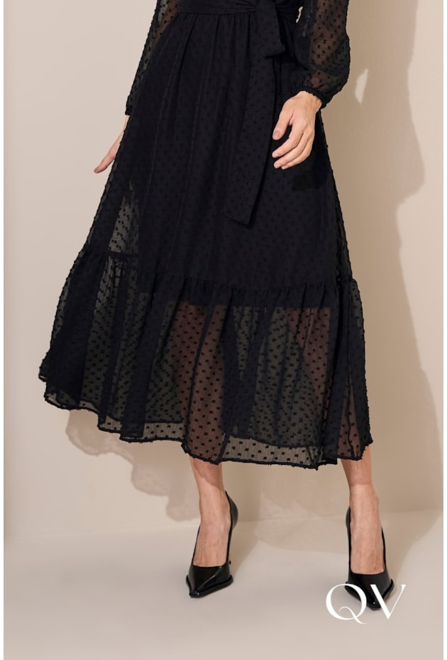VESTIDO EM CHIFFON LONGUETE PRETO - JANY PIM
