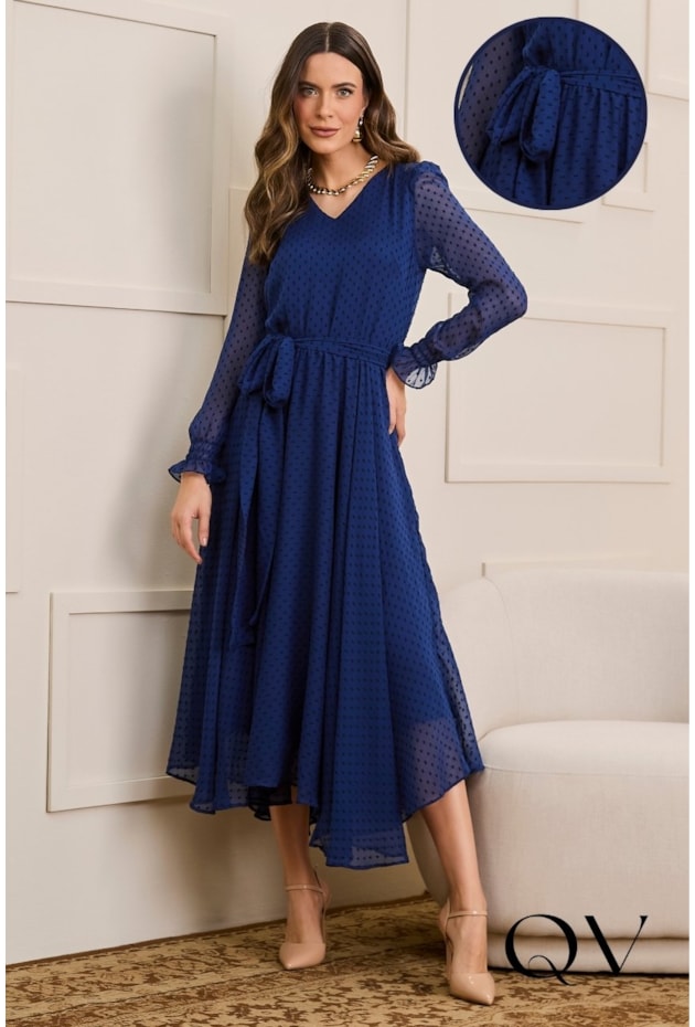 VESTIDO EM CHIFFON MAX MIDI AZUL - JANY PIM
