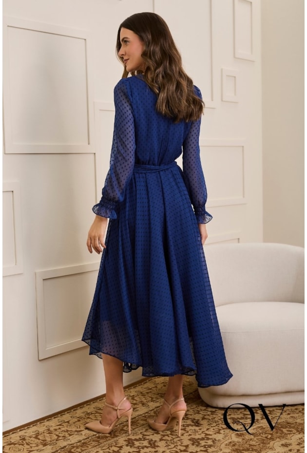 VESTIDO EM CHIFFON MAX MIDI AZUL - JANY PIM