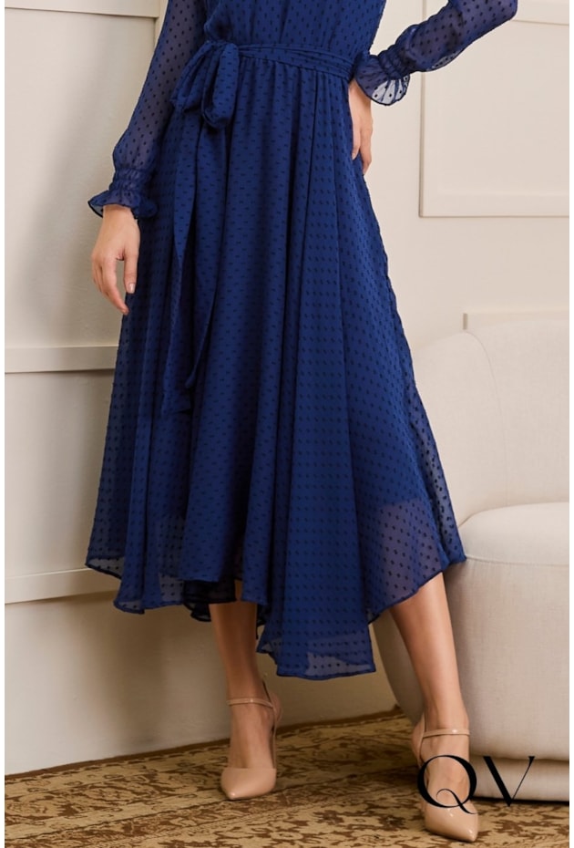 VESTIDO EM CHIFFON MAX MIDI AZUL - JANY PIM