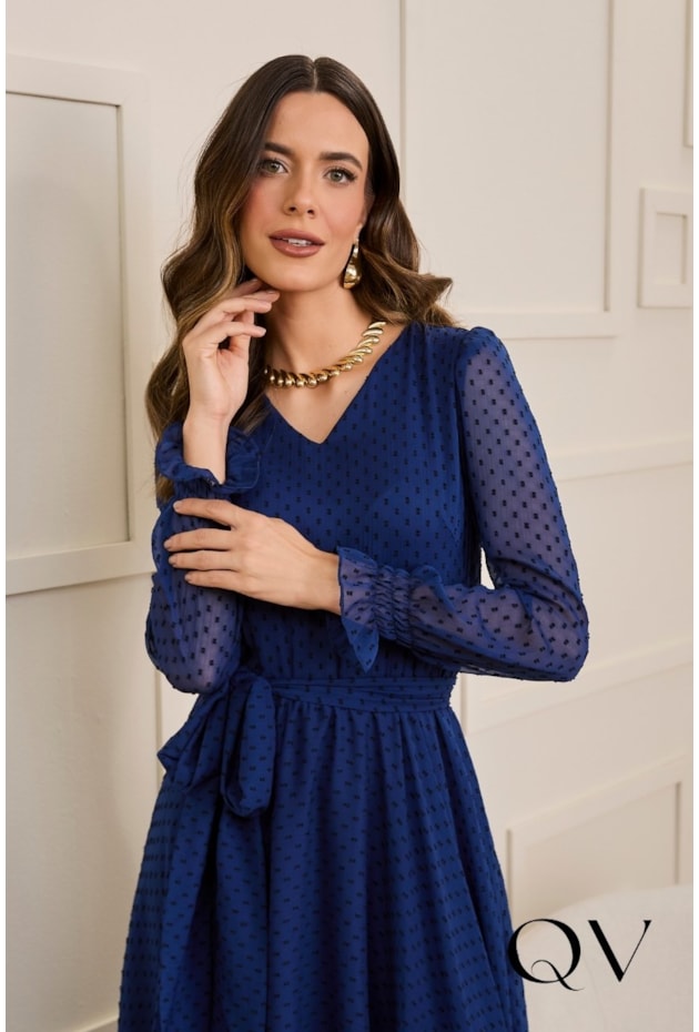 VESTIDO EM CHIFFON MAX MIDI AZUL - JANY PIM