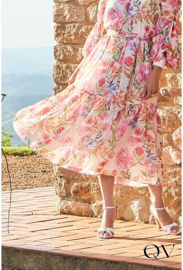 Vestido Em Chiffon Midi Estampado Floral Luzia Fazzolli QVestido