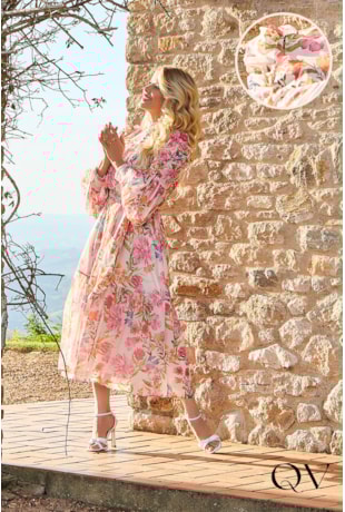 VESTIDO EM CHIFFON MIDI ESTAMPADO FLORAL - LUZIA FAZZOLLI