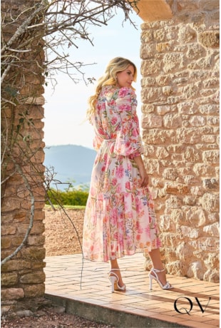 VESTIDO EM CHIFFON MIDI ESTAMPADO FLORAL - LUZIA FAZZOLLI