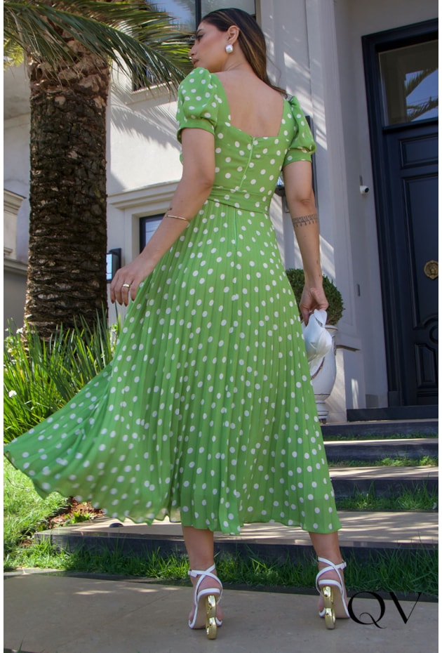 VESTIDO EM CHIFFON PLISSADO POÁ VERDE - LUZIA FAZZOLLI