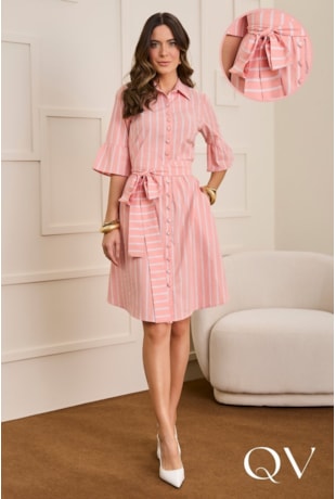 VESTIDO EM COTTON POPLIN LISTRADO ROSA - JANY PIM