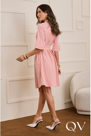 VESTIDO EM COTTON POPLIN LISTRADO ROSA - JANY PIM