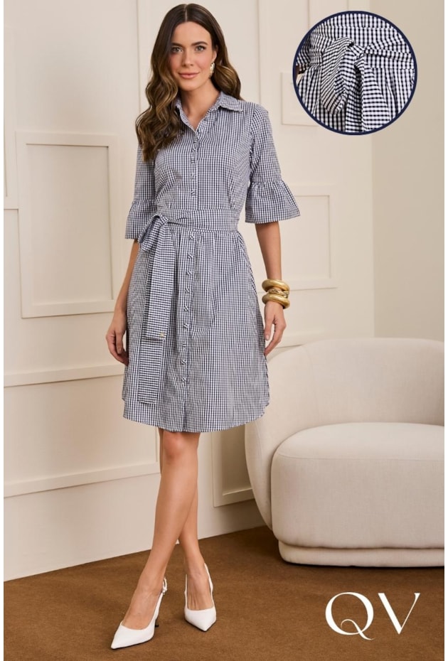 VESTIDO EM COTTON POPLIN XADREZ - JANY PIM