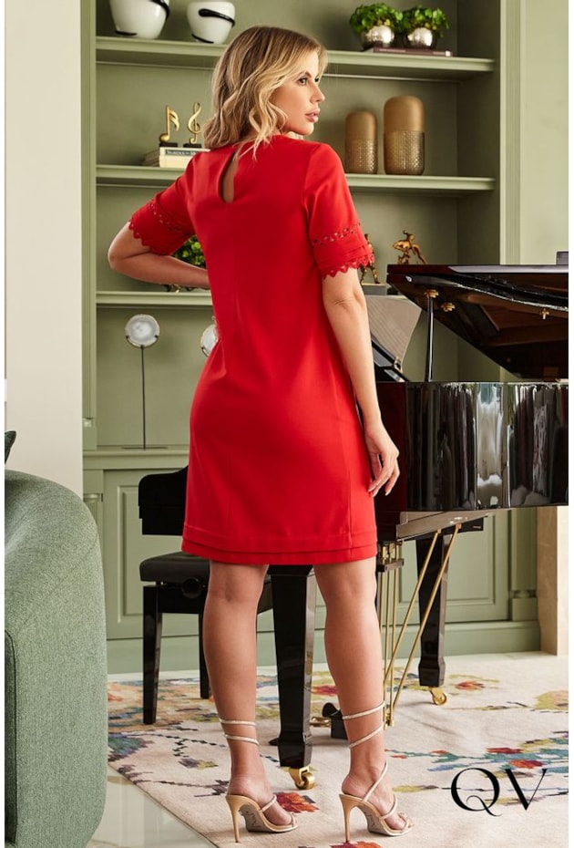 VESTIDO EM CREPE COM SIANINHA VERMELHO - LUZIA FAZZOLLI VESTIDO EM CREPE COM SIANINHA VERMELHO - LUZIA FAZZOLLI