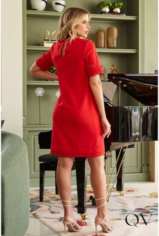 VESTIDO EM CREPE COM SIANINHA VERMELHO - LUZIA FAZZOLLI