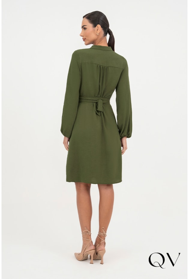 VESTIDO EM CREPE DETALHE AMARRAÇÃO VERDE - VIA TOLENTINO