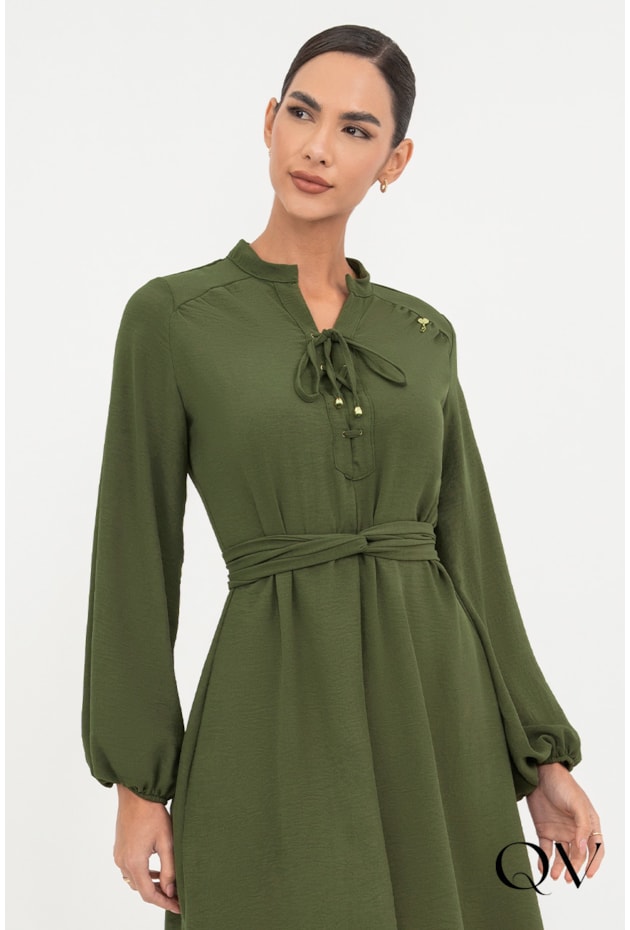VESTIDO EM CREPE DETALHE AMARRAÇÃO VERDE - VIA TOLENTINO