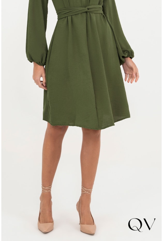 VESTIDO EM CREPE DETALHE AMARRAÇÃO VERDE - VIA TOLENTINO