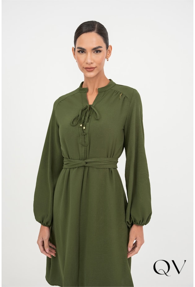 VESTIDO EM CREPE DETALHE AMARRAÇÃO VERDE - VIA TOLENTINO