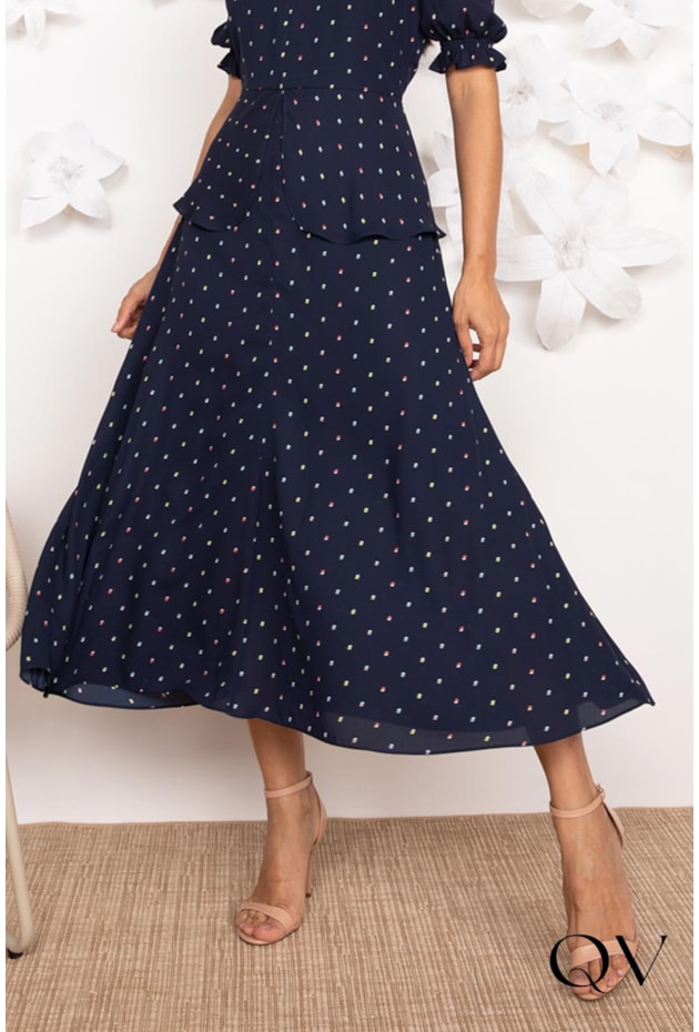 VESTIDO EM CREPE ESTAMPADO AZUL MARINHO - LEKAZIS VESTIDO EM CREPE ESTAMPADO AZUL MARINHO - LEKAZIS