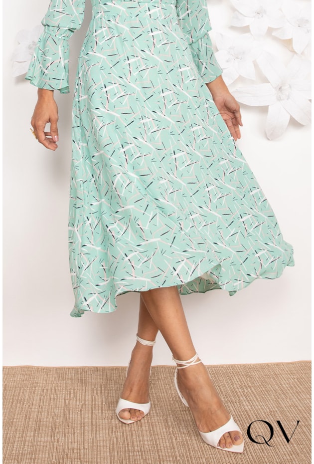 VESTIDO EM CREPE MOUSSE VERDE - LEKAZIS