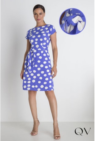 VESTIDO EM CREPE POÁ AZUL - LEKAZIS