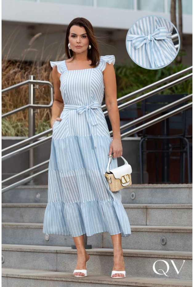 Luzia Fazzolli Vestido De Crepe Listrado Luzia Fazzolli Vestido