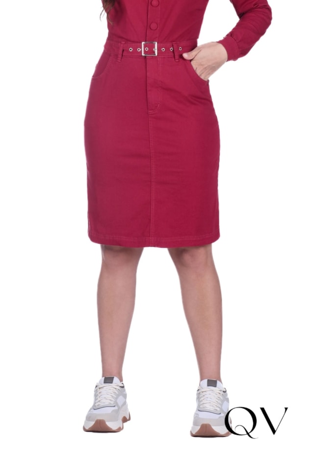 VESTIDO EM JEANS COLOR BORDÔ - HAPUK
