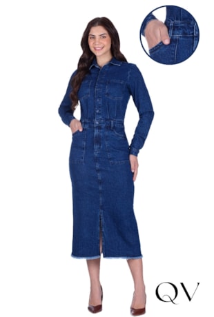 VESTIDO EM JEANS ESCURO COM BOTÕES AZUL MARINHO - HAPUK