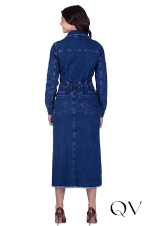 VESTIDO EM JEANS ESCURO COM BOTÕES AZUL MARINHO - HAPUK