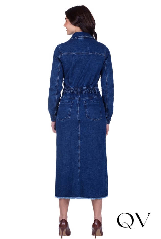 VESTIDO EM JEANS ESCURO COM BOTÕES AZUL MARINHO - HAPUK