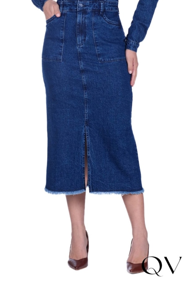 VESTIDO EM JEANS ESCURO COM BOTÕES AZUL MARINHO - HAPUK