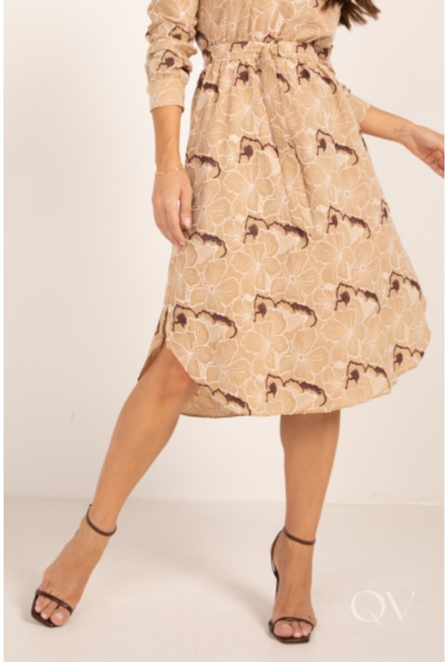 VESTIDO EM LAISE BORDADA NUDE - LEKAZIS