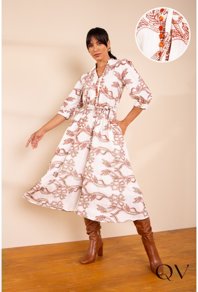 VESTIDO EM LAISE BORDADO OFF - LEKAZIS