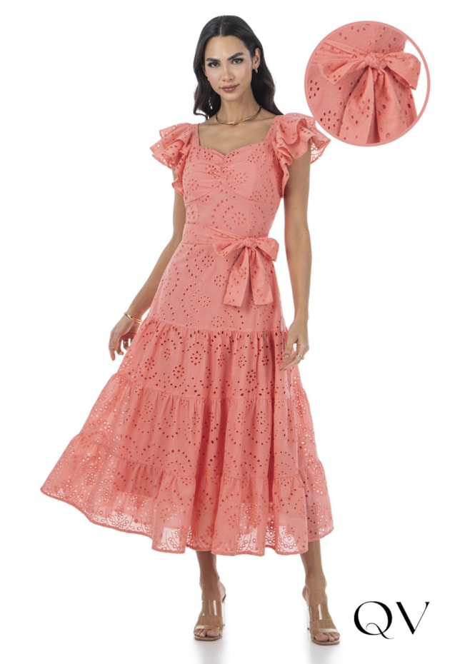 VESTIDO EM LAISE COM BABADOS ROSA - VIA TOLENTINO