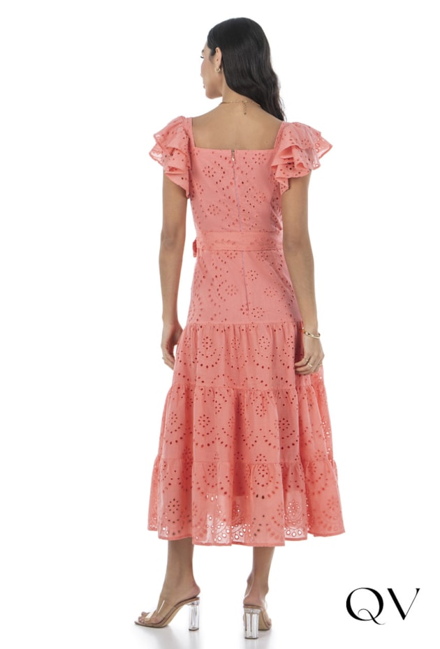 VESTIDO EM LAISE COM BABADOS ROSA - VIA TOLENTINO