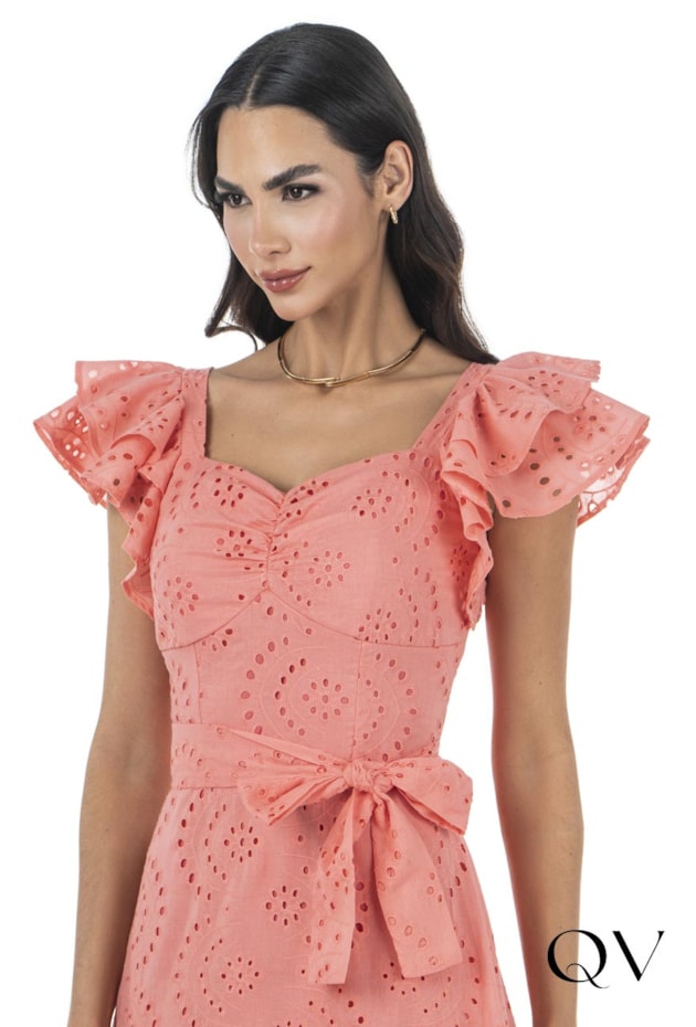 VESTIDO EM LAISE COM BABADOS ROSA - VIA TOLENTINO