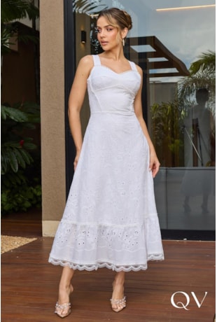 VESTIDO EM LAISE COM GUIPIR OFF WHITE - DOCE MARIA