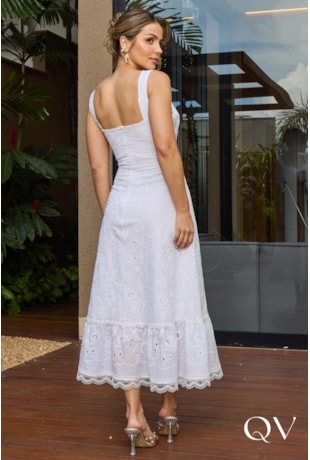 VESTIDO EM LAISE COM GUIPIR OFF WHITE - DOCE MARIA