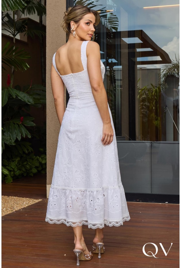 VESTIDO EM LAISE COM GUIPIR OFF WHITE - DOCE MARIA