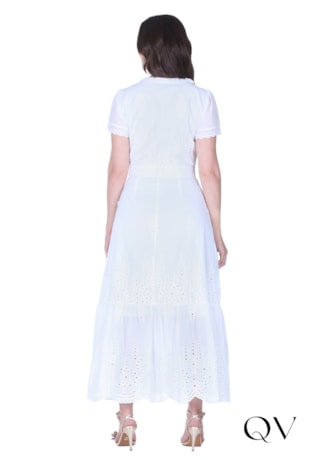 VESTIDO EM LAISE DECOTE COM BOTÕES BRANCO - HAPUK