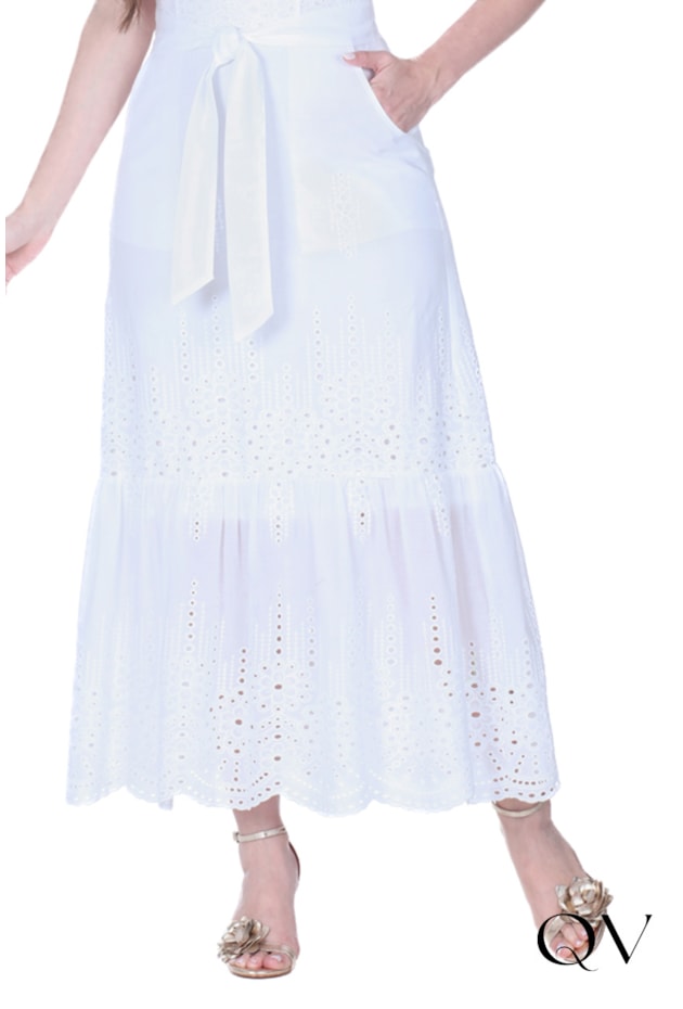 VESTIDO EM LAISE DECOTE COM BOTÕES BRANCO - HAPUK