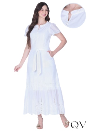 VESTIDO EM LAISE DECOTE COM BOTÕES BRANCO - HAPUK