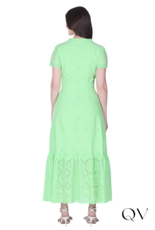 VESTIDO EM LAISE DECOTE COM BOTÕES VERDE - HAPUK