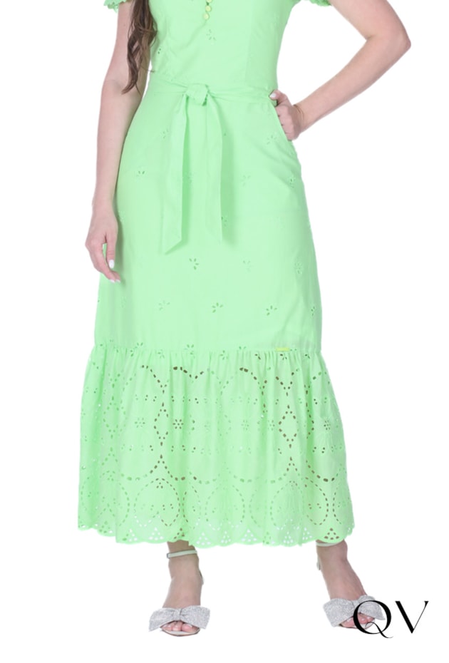 VESTIDO EM LAISE DECOTE COM BOTÕES VERDE - HAPUK