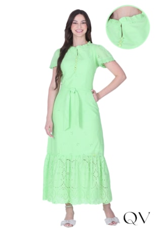 VESTIDO EM LAISE DECOTE COM BOTÕES VERDE - HAPUK