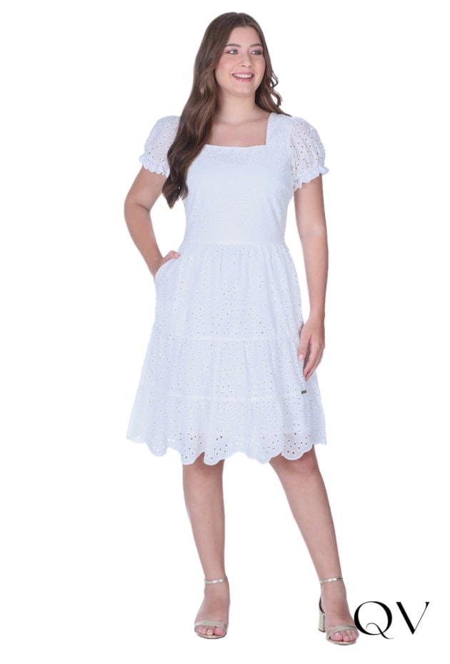 VESTIDO EM LAISE DECOTE RETO BRANCO - HAPUK