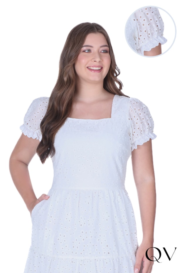 VESTIDO EM LAISE DECOTE RETO BRANCO - HAPUK