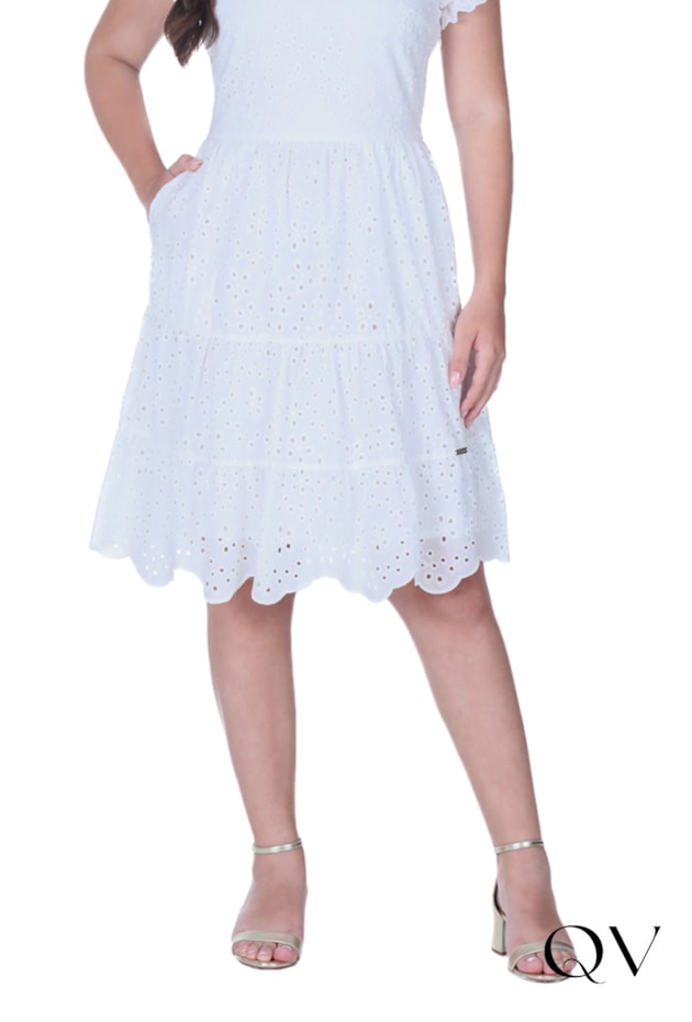 VESTIDO EM LAISE DECOTE RETO BRANCO - HAPUK