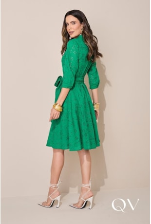 VESTIDO EM LAISE EVASÊ CAMISARIA VERDE - JANY PIM VESTIDO EM LAISE EVASÊ CAMISARIA VERDE - JANY PIM