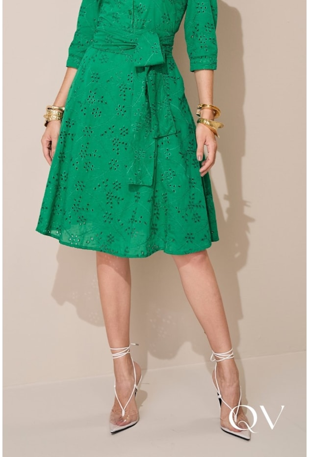VESTIDO EM LAISE EVASÊ CAMISARIA VERDE - JANY PIM VESTIDO EM LAISE EVASÊ CAMISARIA VERDE - JANY PIM