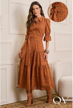VESTIDO EM LAISE  MAX MIDI CARAMELO - JANY PIM